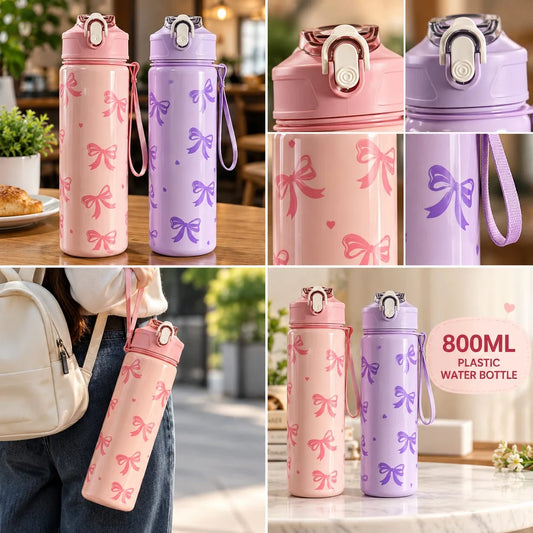 800ML Aesthetic Bow Water Bottle With Carrying Strap