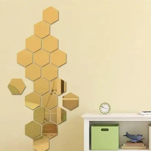 12-Piece Hexagon Gold Mirror Wall Stickers (4x4 inch)