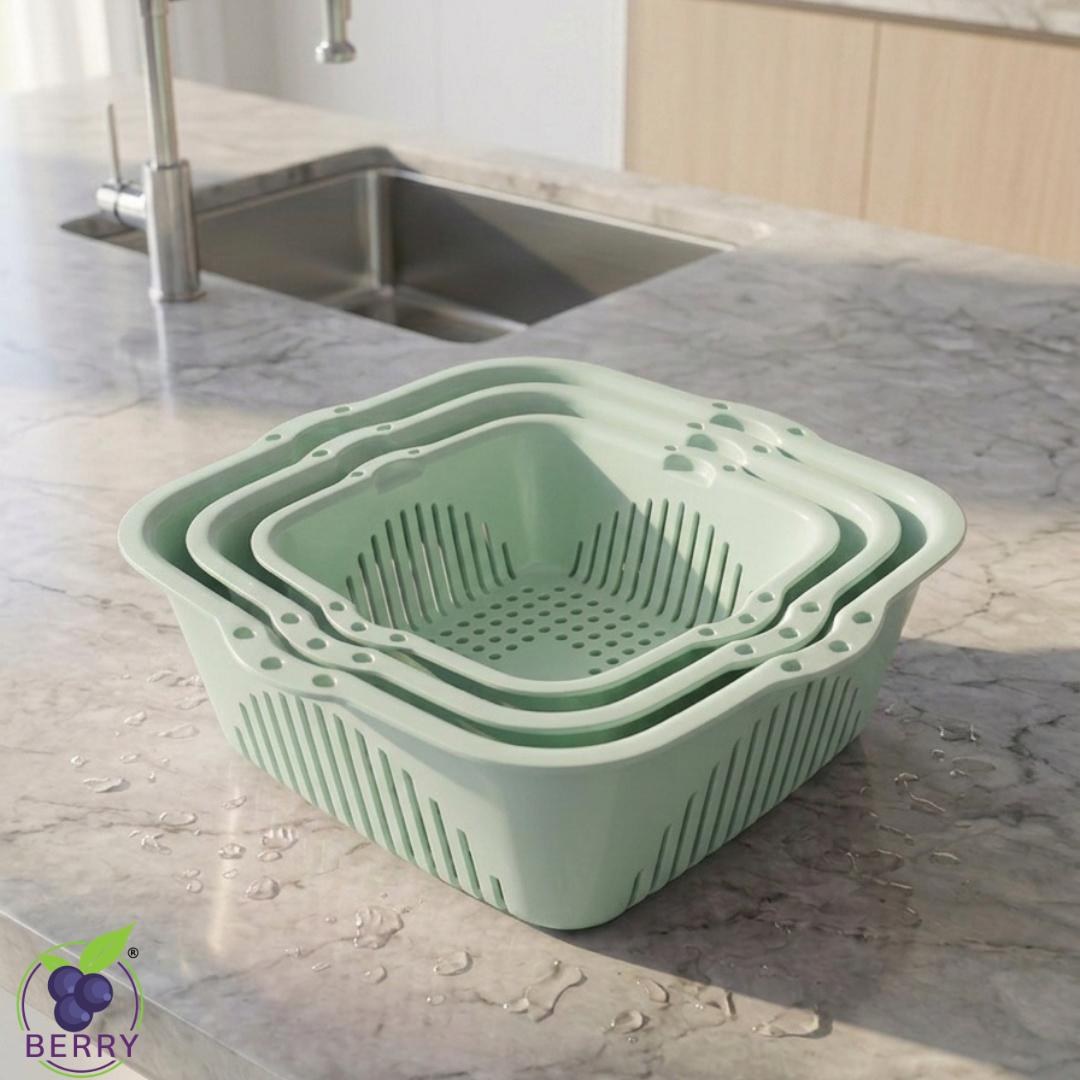 3Pcs Multi Size Kitchen Colanders Drainers For Fruits, Vegetables & Pasta