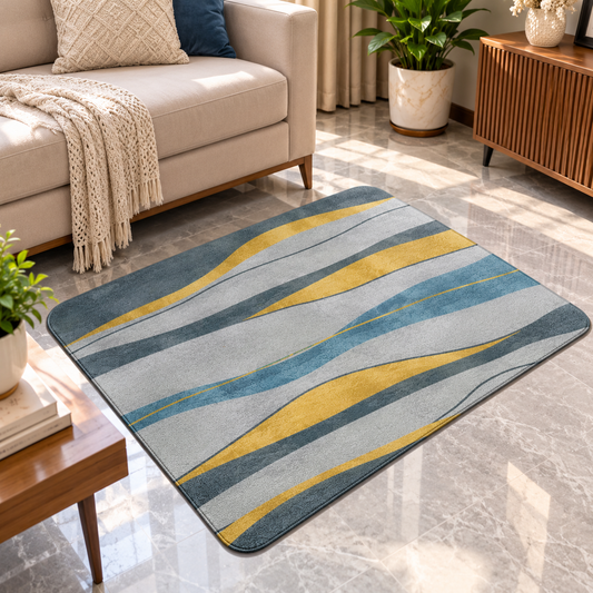 Grey & Yellow Striped Floor Mat Modern Decorative Rug (22x15Inch)