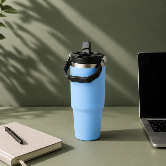 900ml Stainless Steel Tumbler Reusable Cup With Lid & Straw