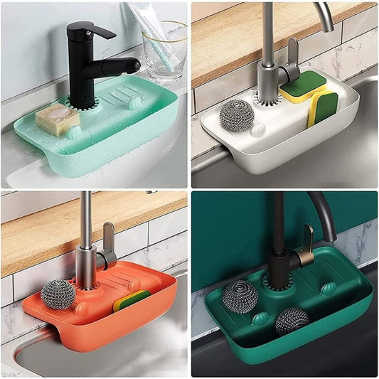 Adjustable Faucet Organizer Rack – Kitchen Soap & Sponge Holder