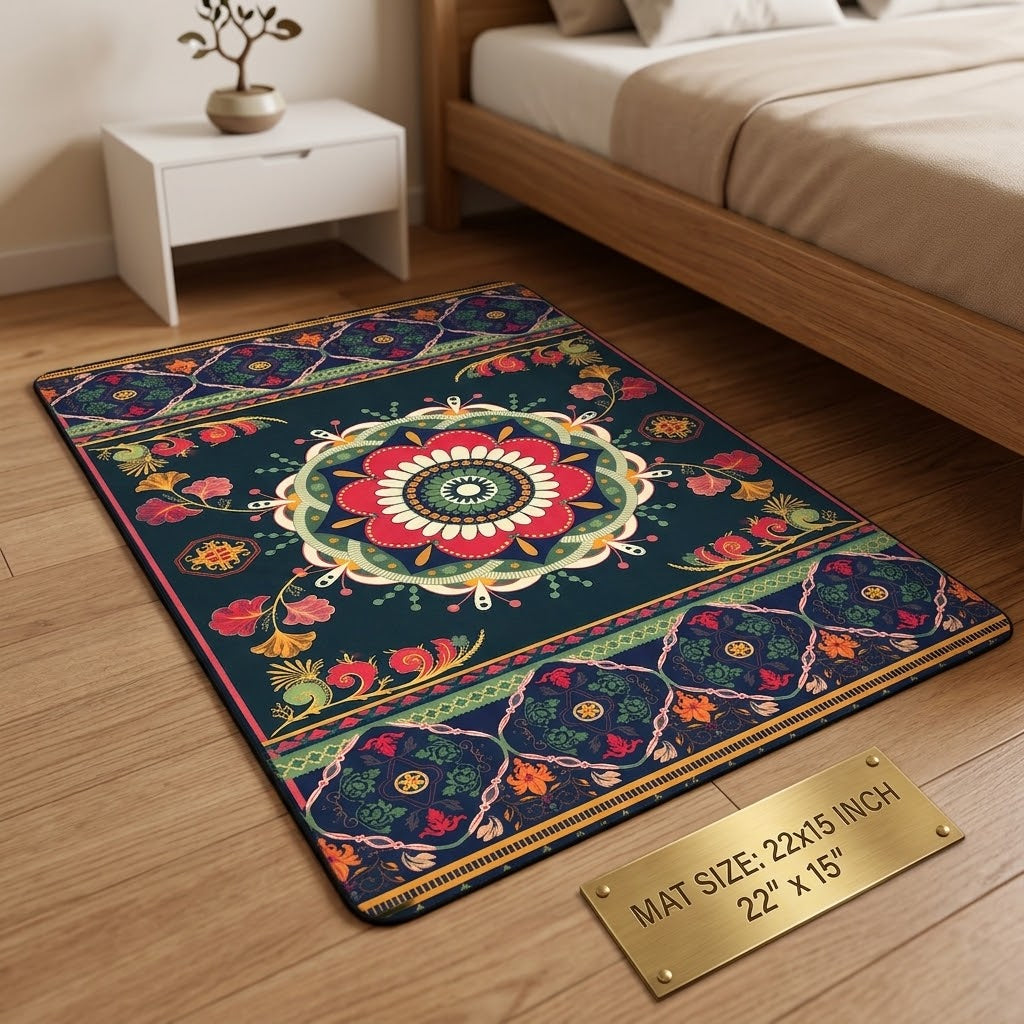 Mandala Floral Floor Mat – 22x15 Inch Vibrant Decorative Mat with Anti-Slip Backing