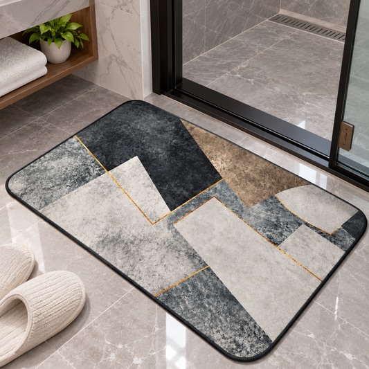 Modern Abstract Floor Mat Grey Black & Gold Design (22x15Inch)