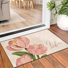 Pink Floral Decorative Mat – 22x15 Inch Easy-Clean Anti-Slip Floor Mat