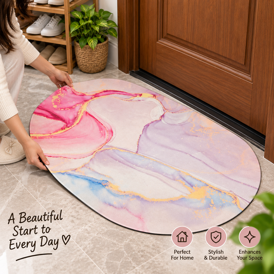 Pink Marble Floor Mat – Beautiful Gold Accent Design for Modern Home Interiors