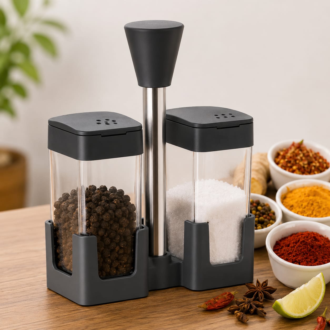 Salt & Pepper Shaker Set With Holder – Kitchen Spice Organizer