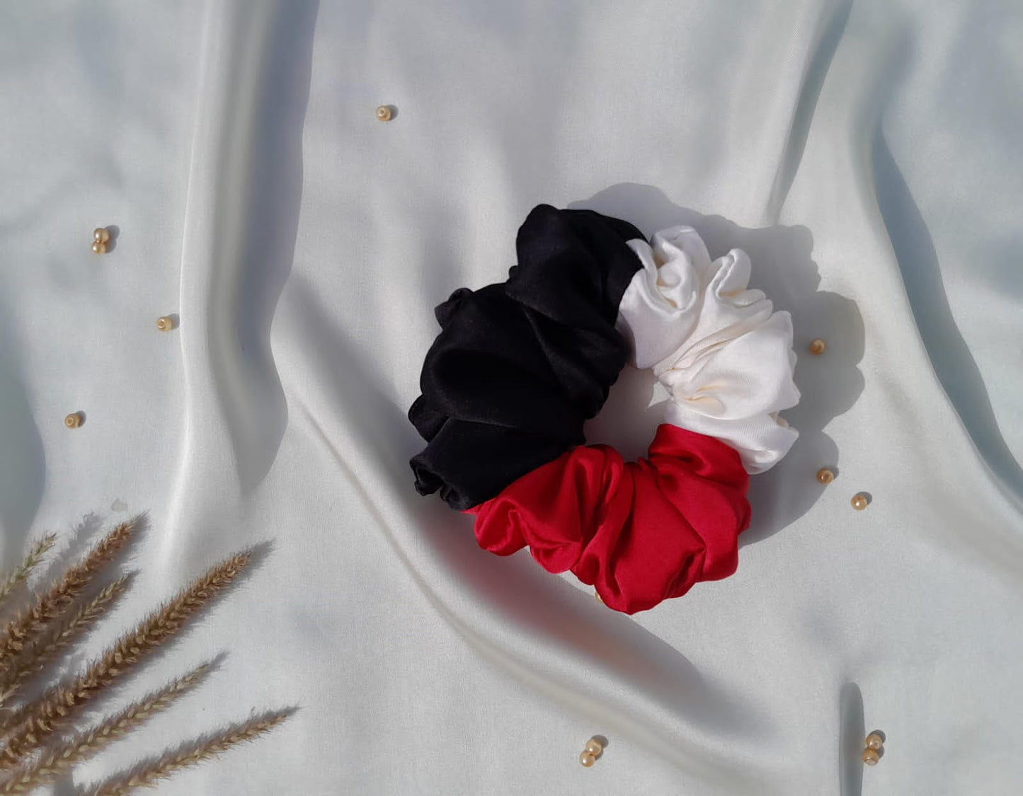 1Pcs High Quality Silk Scrunchies - Trio Colors (Random colour)