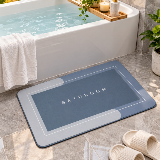 Bathroom Floor Rug Minimalist Blue & Grey Design (22x15Inch)