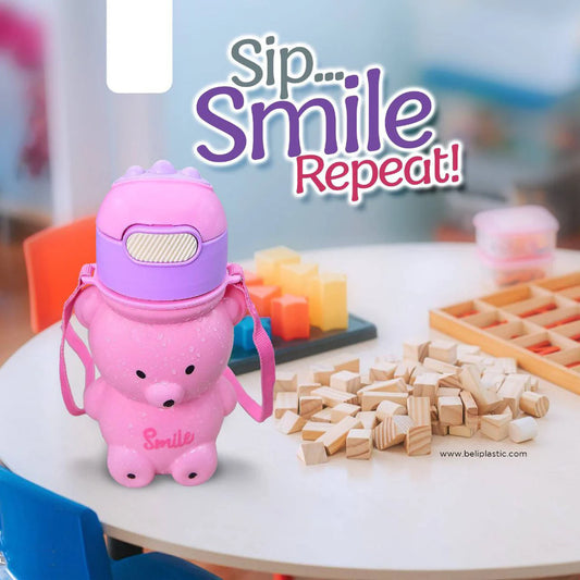Cute Teddy Bear Straw Water Bottle