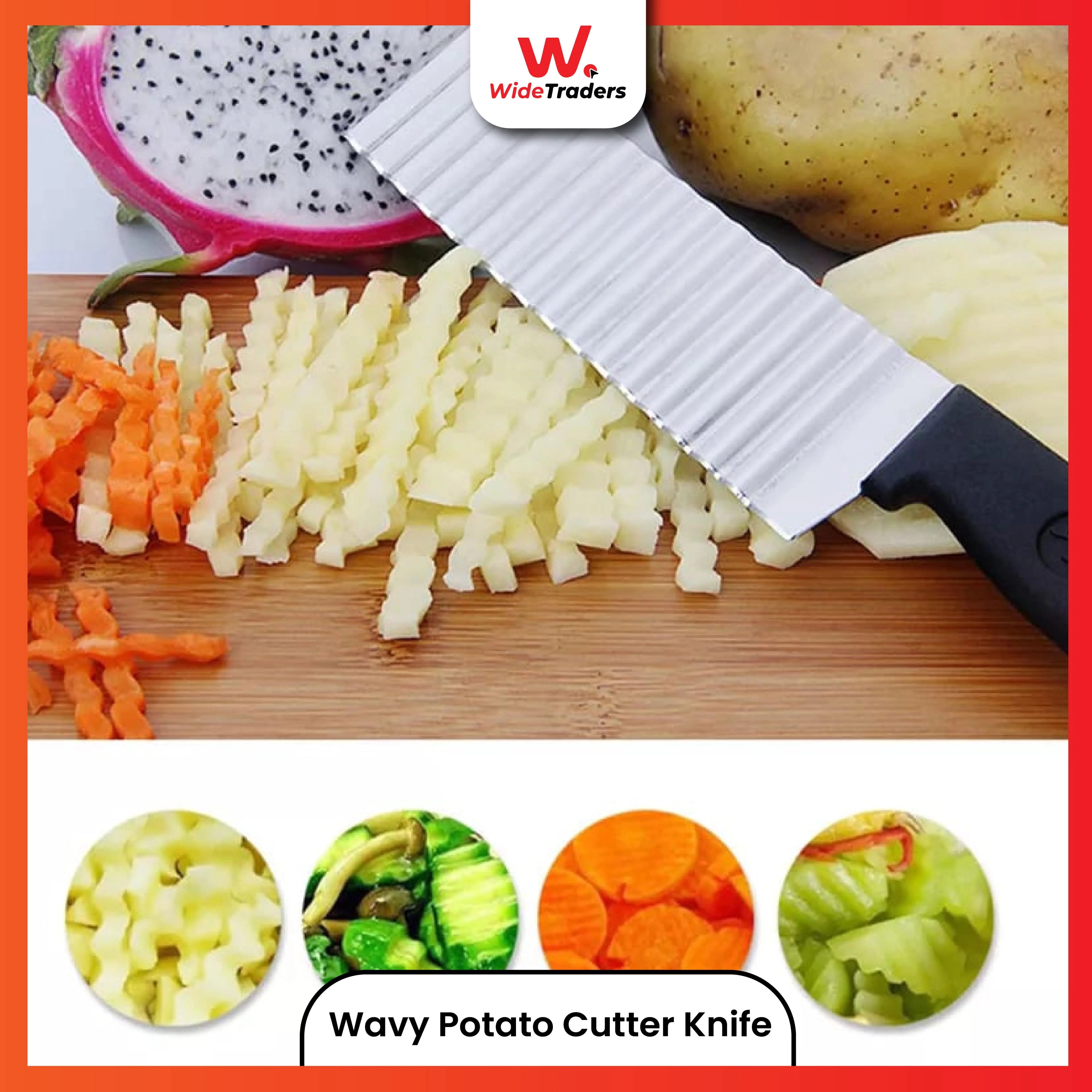 1pc Stainless Steel Wavy Potato Cutter, Random Color Handle