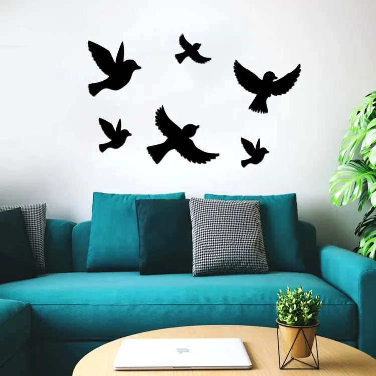 Pack of 6 Sparrow 3D Flying Wooden Birds for Wall Decor