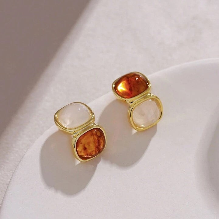 1pair Square Amber Stud Earrings