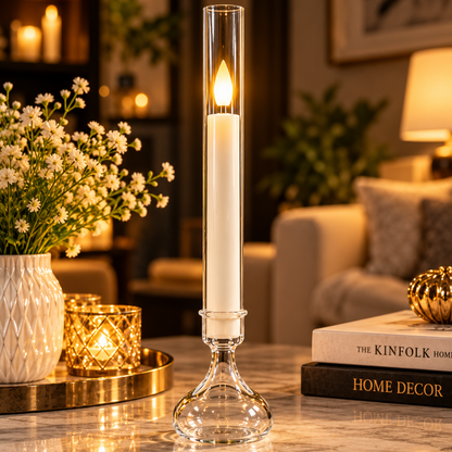 1Pcs Long Flameless LED Candle Decorative Home Light With Plastic Stand