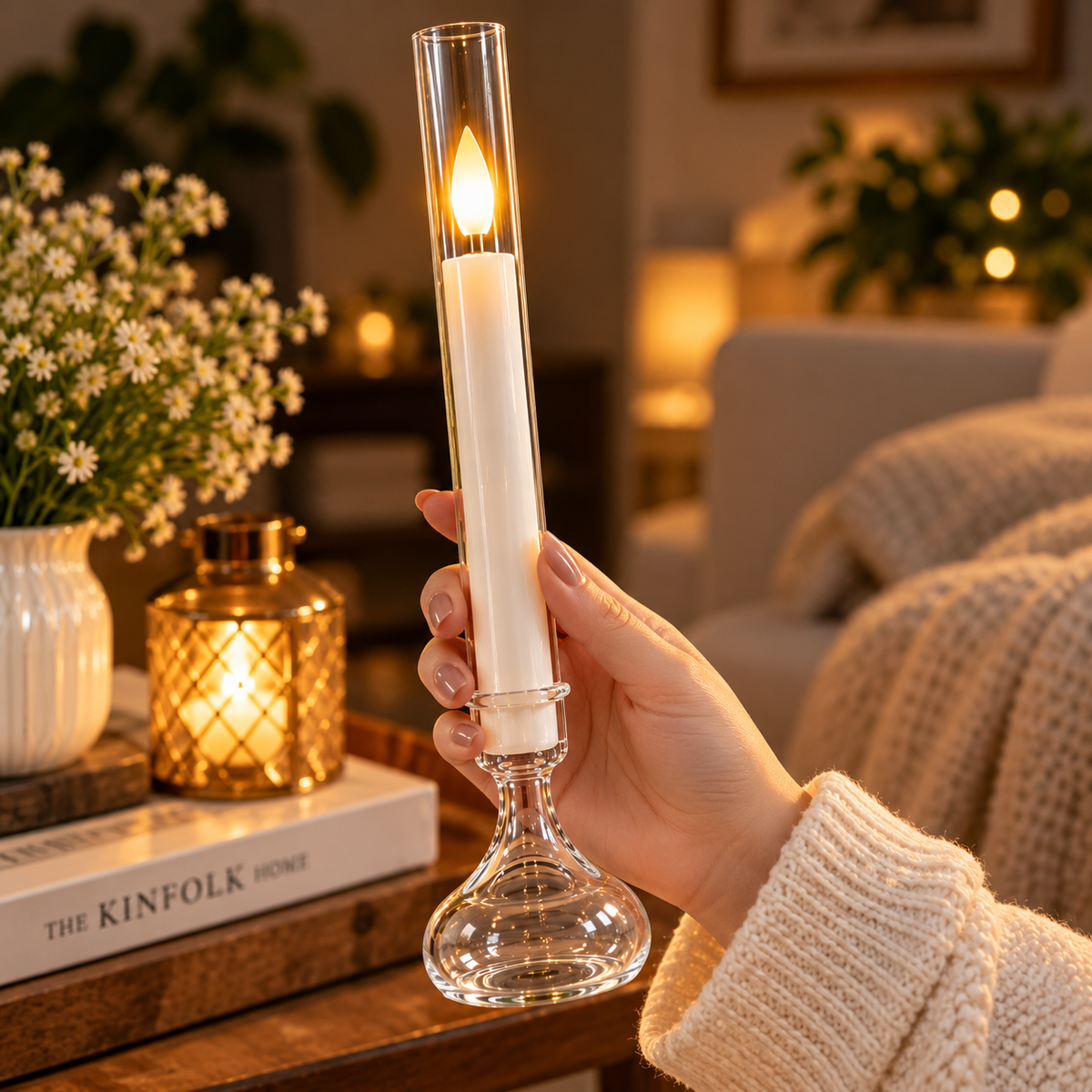 1Pcs Long Flameless LED Candle Decorative Home Light With Plastic Stand