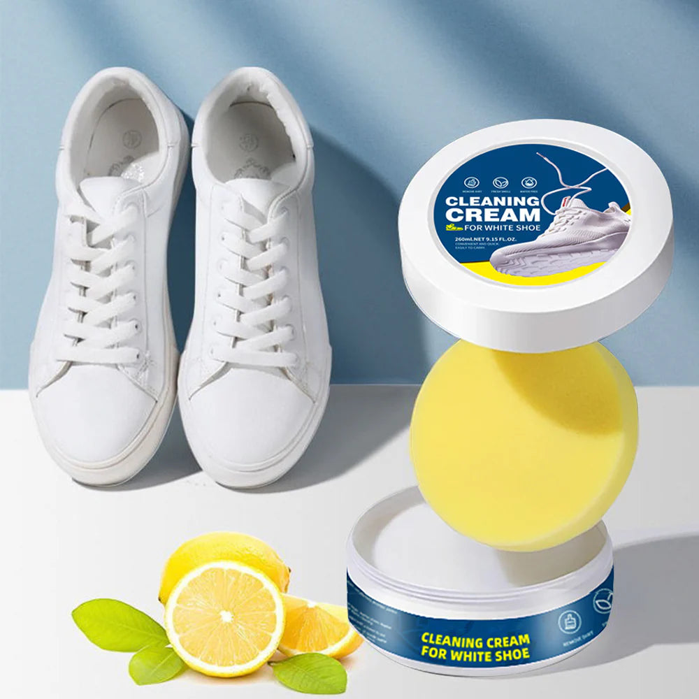 White Leather Shoe Cleaning Cream With Sponge