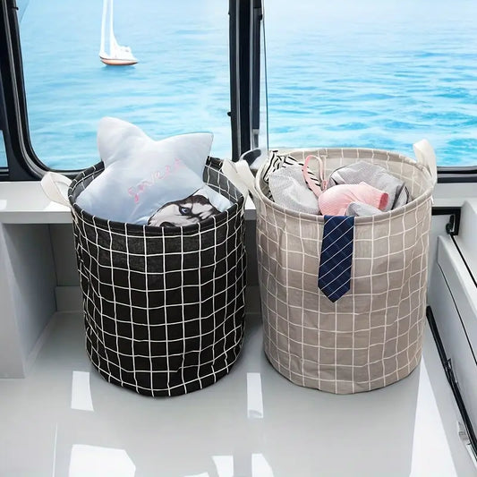 Folding Fabric Laundry Basket(Random Colour/Design)