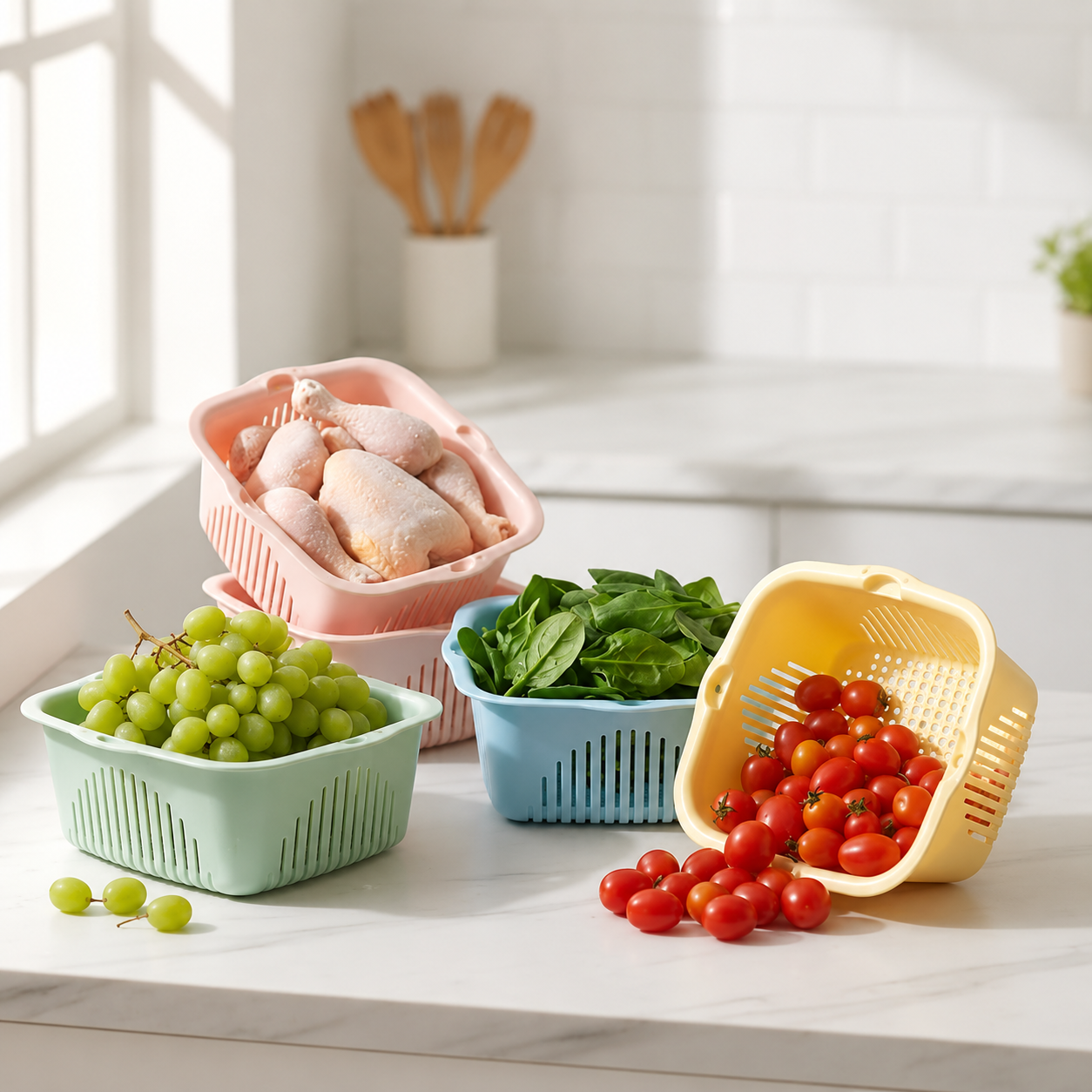 3Pcs Multi Size Kitchen Colanders Drainers For Fruits, Vegetables & Pasta