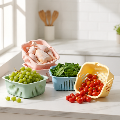 3Pcs Multi Size Kitchen Colanders Drainers For Fruits, Vegetables & Pasta