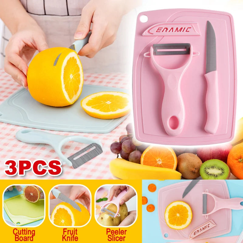 3Pcs Vegetable Peeling Kitchen Set – Stainless Steel Fruit Knife & Cutting Board