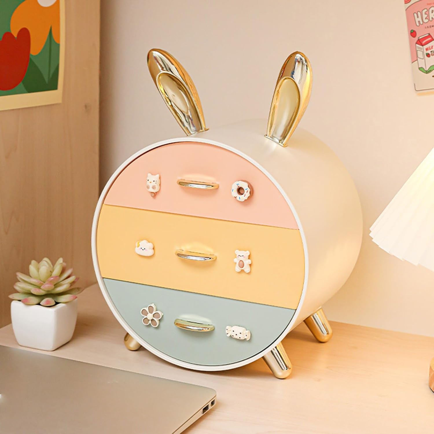 3 Drawer Round Cosmetic Organizer, Home and Living 