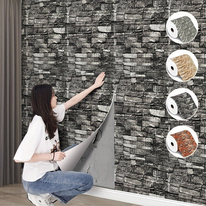 3D Faux Brick Foam Wall Sticker (Silver Gray, 70x77cm)