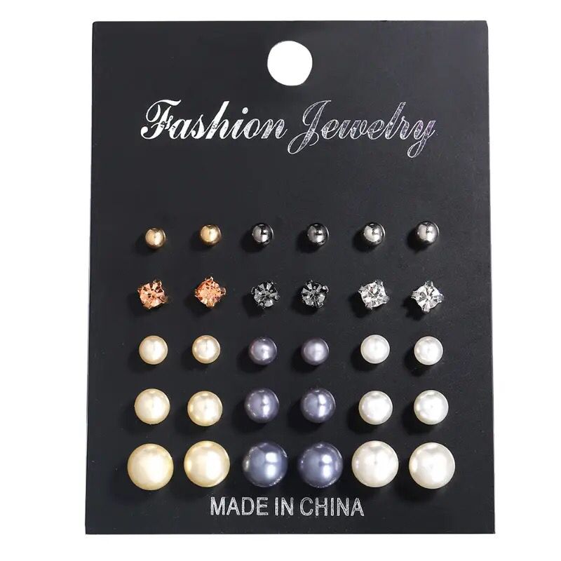 15 pairs ple Pearl Studded Earrings Set