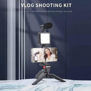 Video Vlogging Kit with Microphone LED Fill Light & Mini Tripod