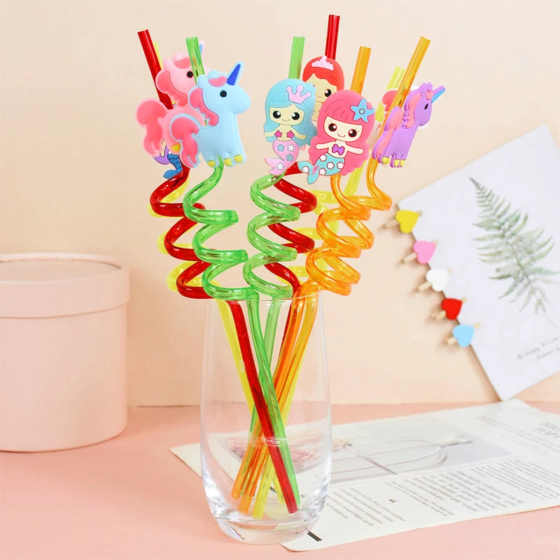 4 Pcs Colorful Cartoon Art Drinking Plastic Fruit Straws(Random Design)