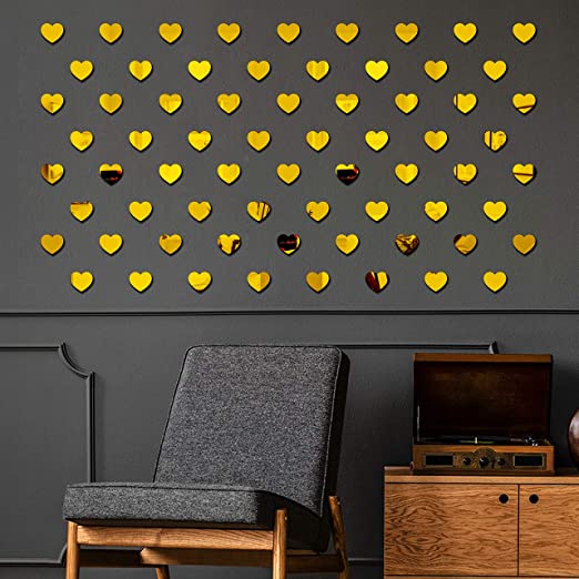 50Pcs Golden Heart Mirror Stickers 