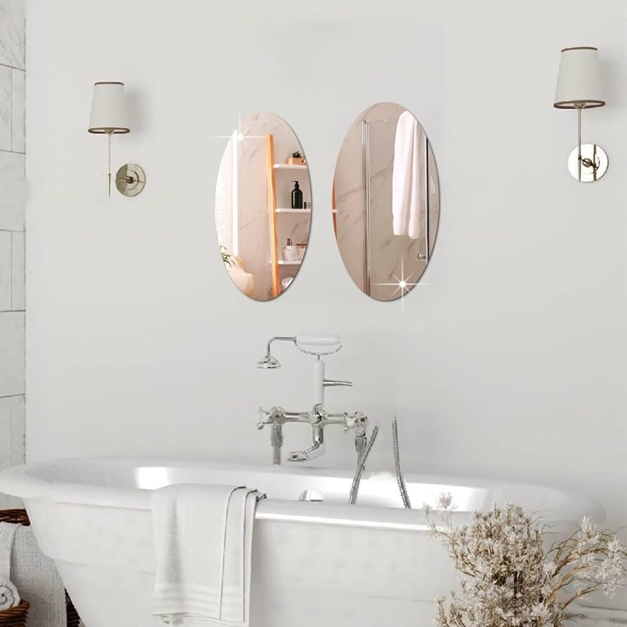 2 Pcs Oval Shape Flexible Self Adhesive Shatterproof Wall Mirror(Size:12x8 Inch)