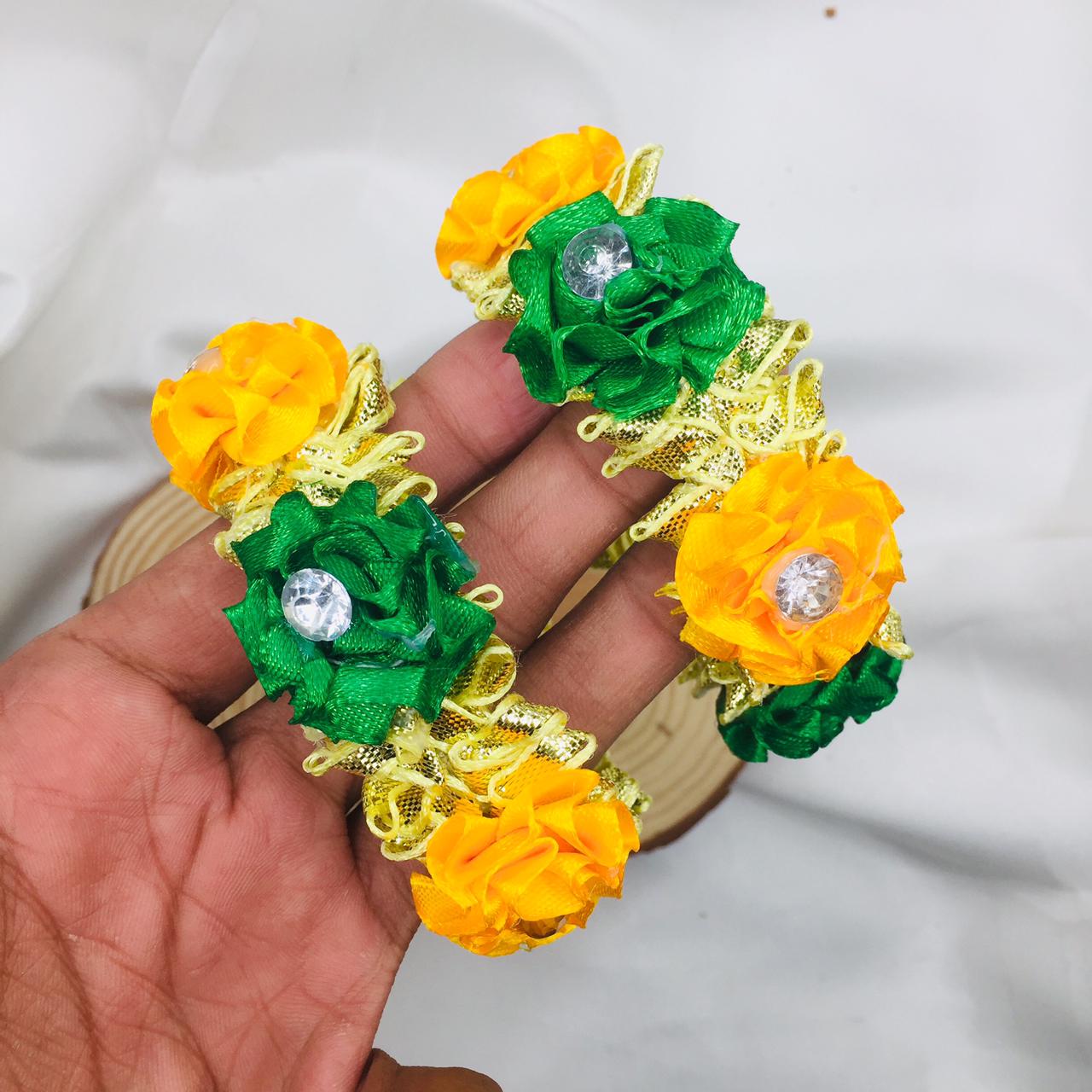 1 Pair Of Artificial Yellow & Green Flowers Kangan