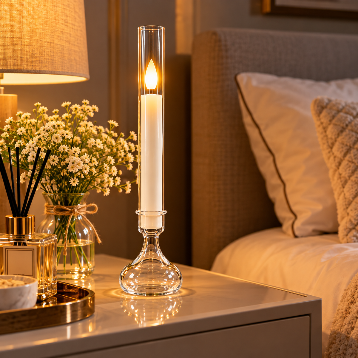 1Pcs Long Flameless LED Candle Decorative Home Light With Plastic Stand