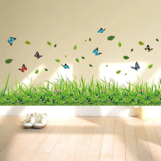 Green Grass Colorful Butterfly Flower Skirting Wall Stickers