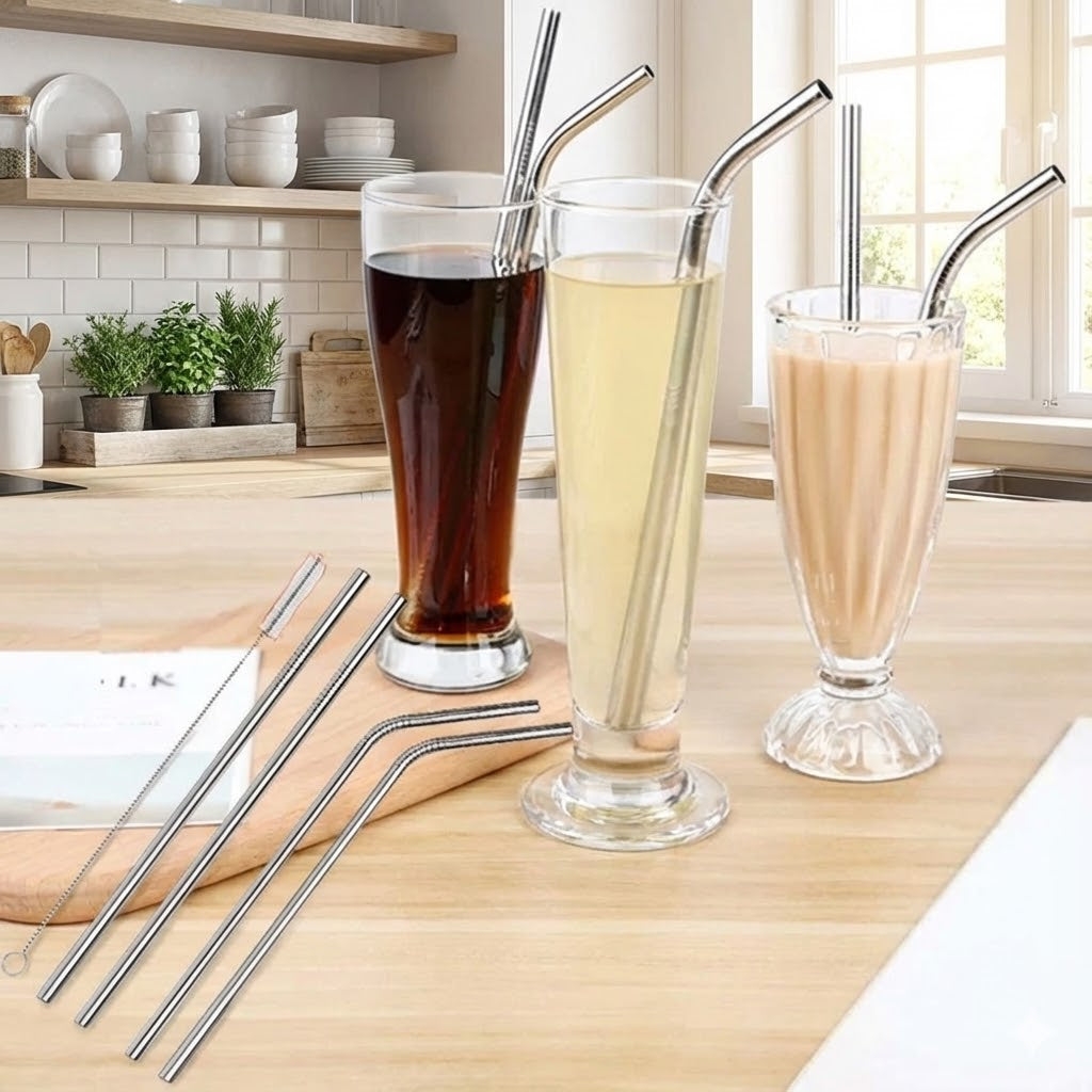  5Pcs Metal Straw Set, Home and Living 