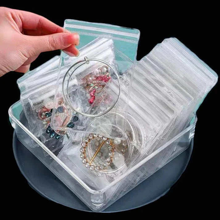 5 Pcs Transparent Storage Jewelry Pouches, Under One Dollar 
