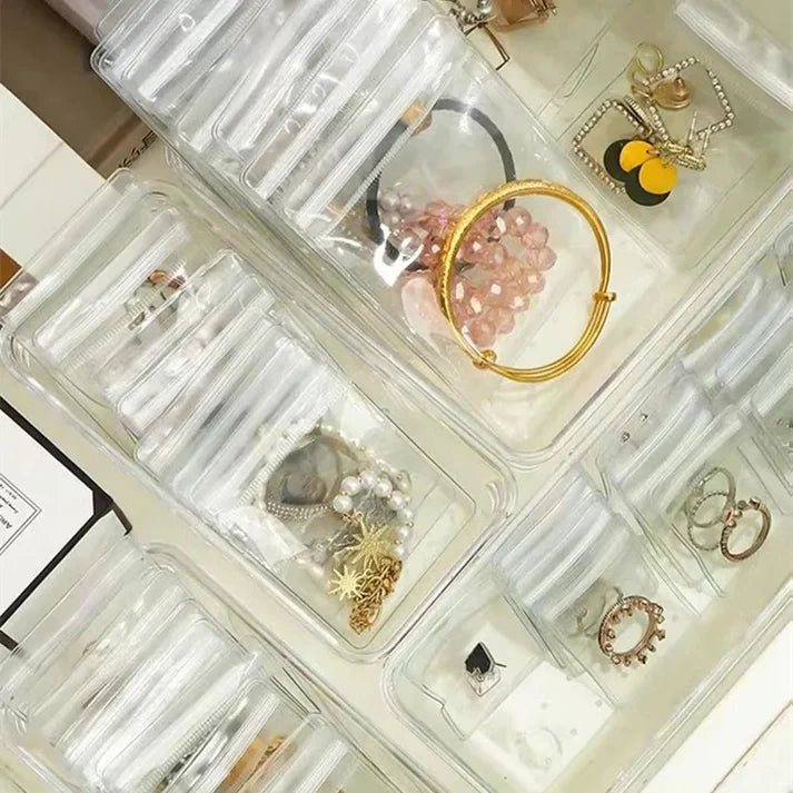 5 Pcs Transparent Storage Jewelry Pouches, Under One Dollar 
