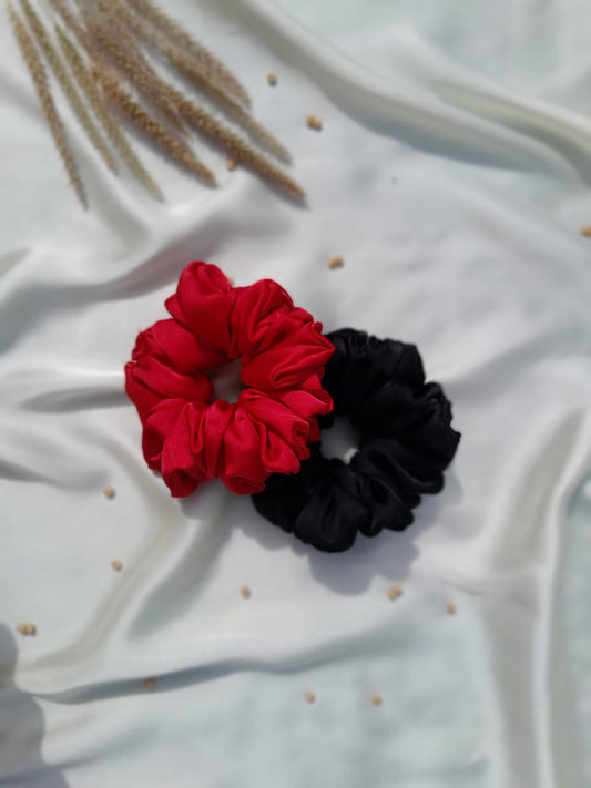 2Pcs High Quality Silk Scrunchies - Black&Red Color