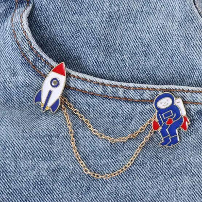 Astronaut & Rocket Chain Brooch