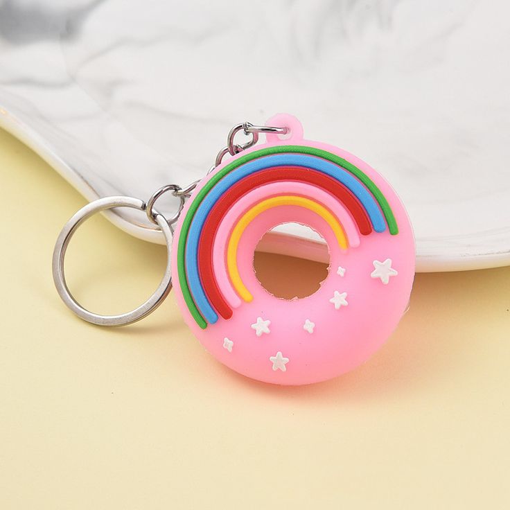 1 Pcs Rainbow Donut Rubber Keychain(Random Colour)