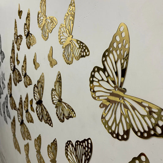 6 Pcs Decorative Golden Mirror Butterfly Stickers