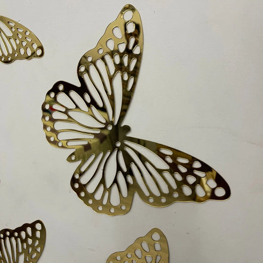 6 Pcs Decorative Golden Mirror Butterfly Stickers