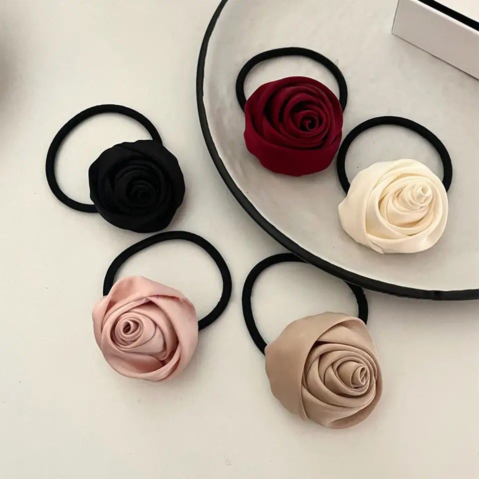1Pcs French Style Satin Vintage Rose Flower Headbands(Random Colour)