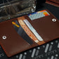 Minimalist Leather Wallet with Integrated Money Clip and Card Slots.
