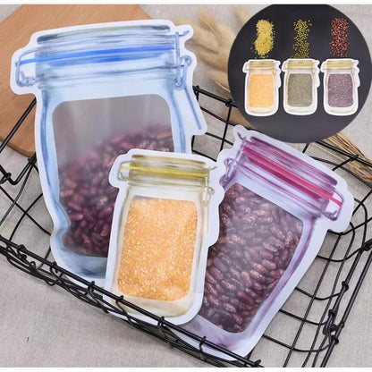 3pcs Reusable Jar Shape ZipperLock Bags