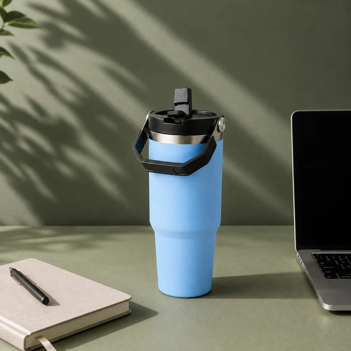 900ml Stainless Steel Tumbler Reusable Cup With Lid & Straw