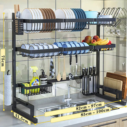 Adjustable Over Sink Dish Drainer Shelf Space Saving Kitchen Rack