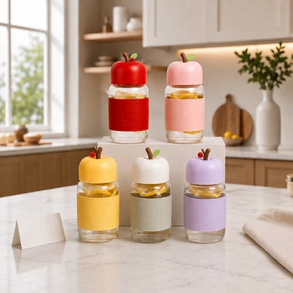 Aesthetic Apple Design Water Bottle – 400ML Borosilicate Glass Bottle