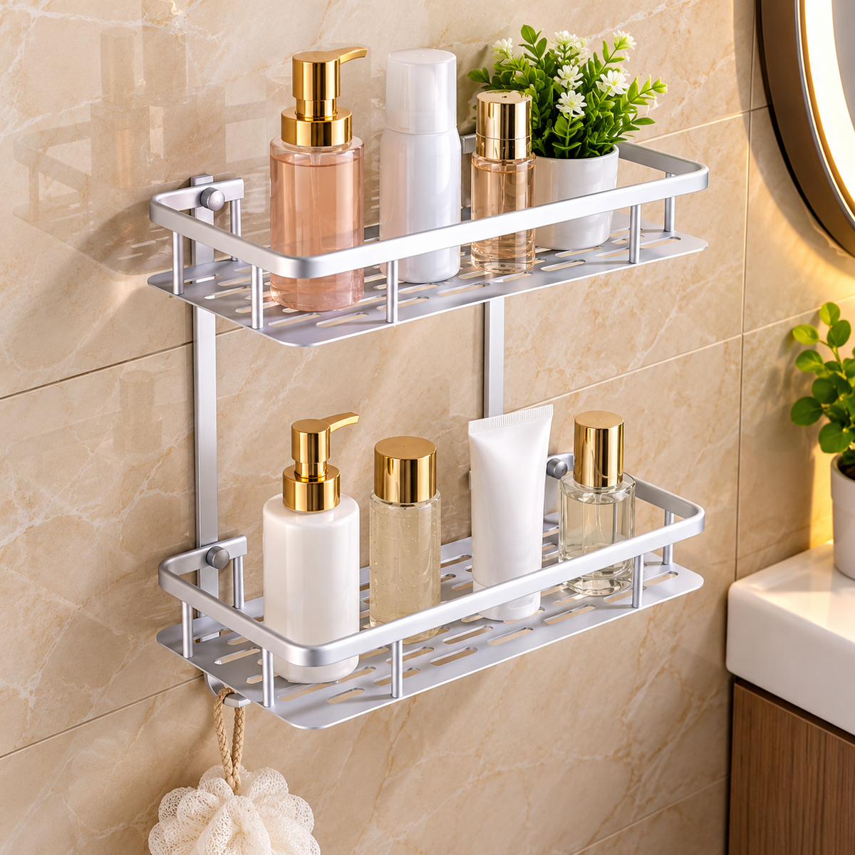 Aluminium Shower Shelf – 2-Tier Bathroom Storage Rack