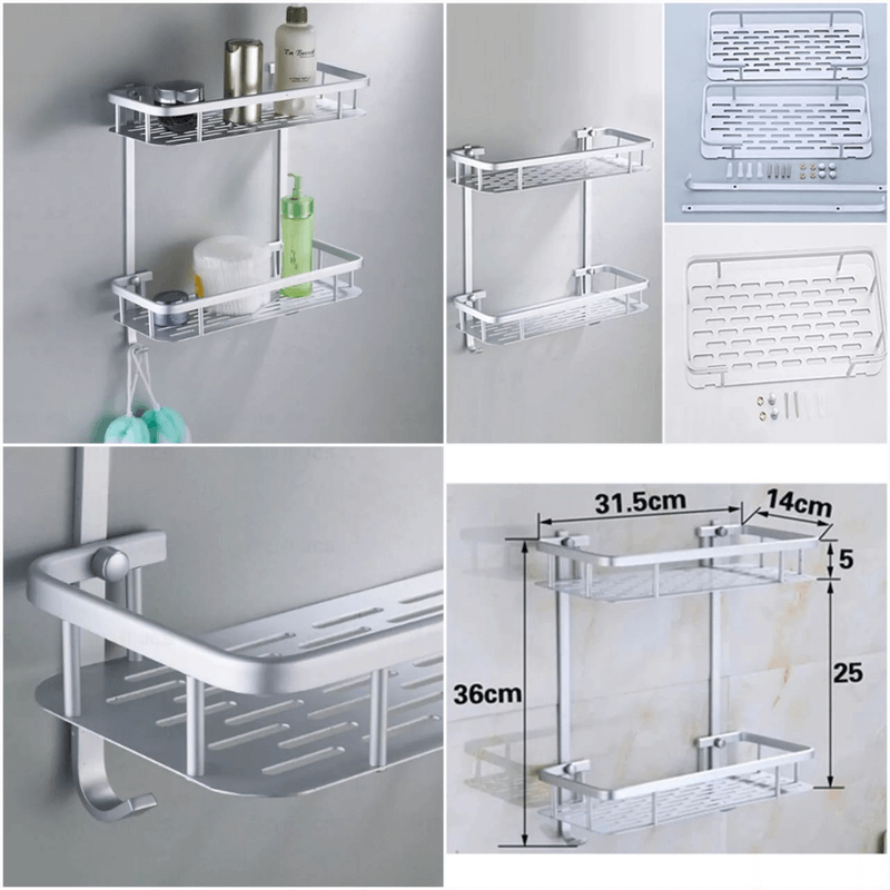 Aluminium Shower Shelf – 2-Tier Bathroom Storage Rack
